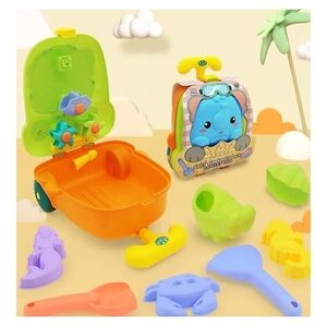 Beach Sand Toys for Toddler in Trolley Case 8 PCS Sandbox w/ Shovel Rake orange